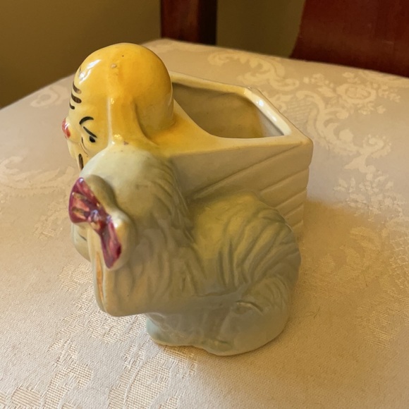 Vintage Shawnee Pottery USA dog puppy ceramic planter with gold trim EUC - Picture 2 of 10